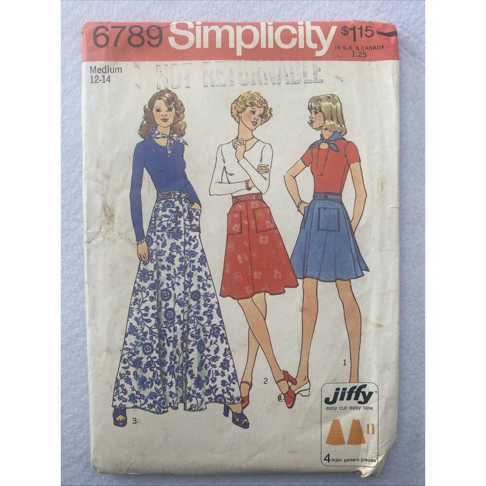 #6789 Simplicity - Back Wrap Skirt in 3 Lengths Pattern - Misses 12-14 Retro 70s